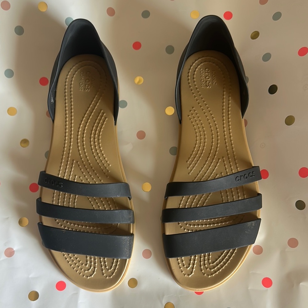 Crocs Women's Black and Tan Sandals size 8